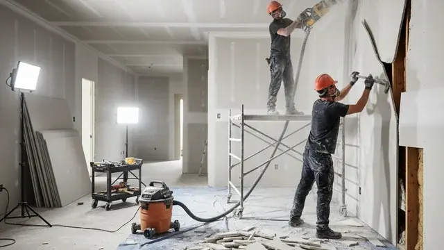 Drywall installation and removal during restoration work