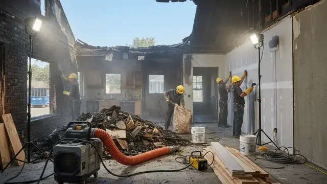 Fire damage reconstruction with framing and rebuild work