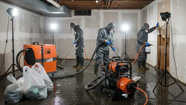 Category 3 sewage cleanup and disinfection in progress