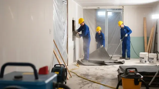 Water damage reconstruction with new framing and drywall installation