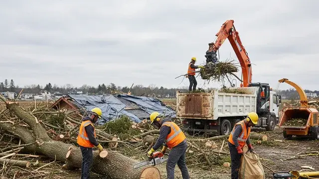 Wind damage cleanup on a storm-impacted property
